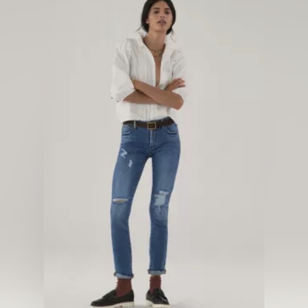 Pilcro Slim Boyfriend Crop Distressed Blue Denim Jean Women's Sz 29